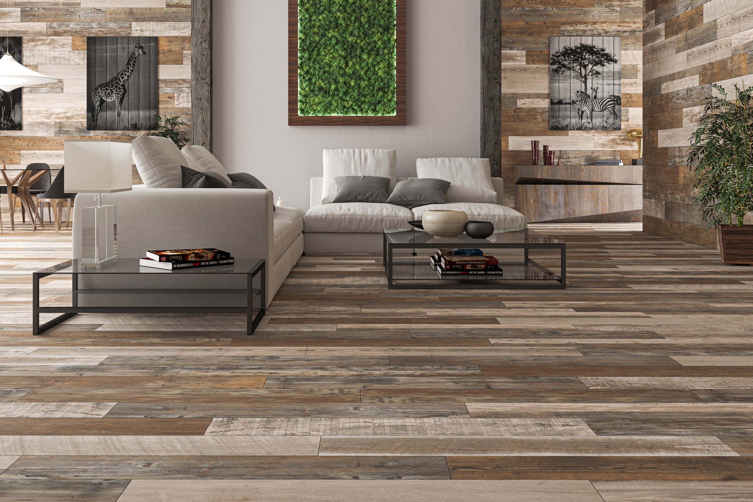 Bodenfliese Vintage Holzoptik Firewood Warm rustikal gealtert 20x120 cm Fliese grau-braun