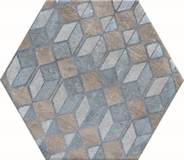 Fliese Sechseck Hexagon Dekor mix Vintage 24x27,7cm "New Orleans French Quarter Bourbon" CIR