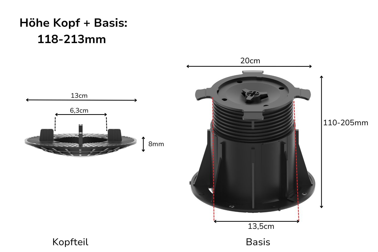 Stelzlager für Terrassenplatten höhenverstellbar & selbstnivellierend mit 4 mm Fuge "Easy"