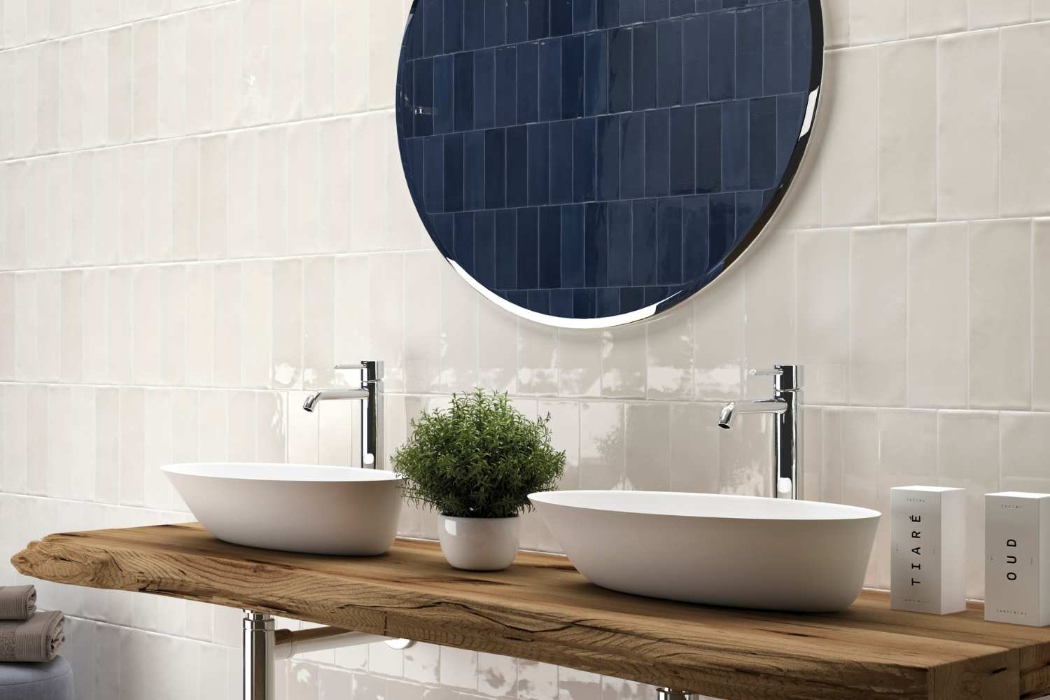 Fliese unregelmäßige Oberfläche 7,5x23 cm "Marrakesh Glow Blanco" weiß glänzend