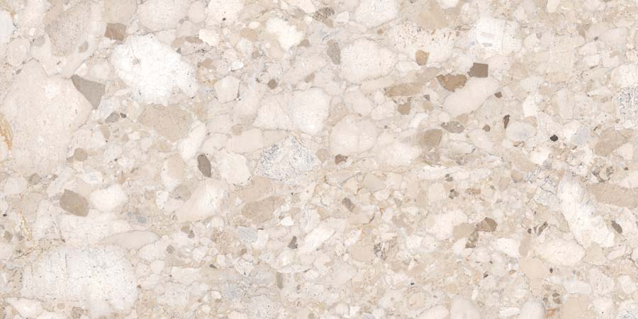ABVERKAUF Fliese Terrazzo-Steinoptik beige matt 60x120 cm "Veni Beige" rektifiziert