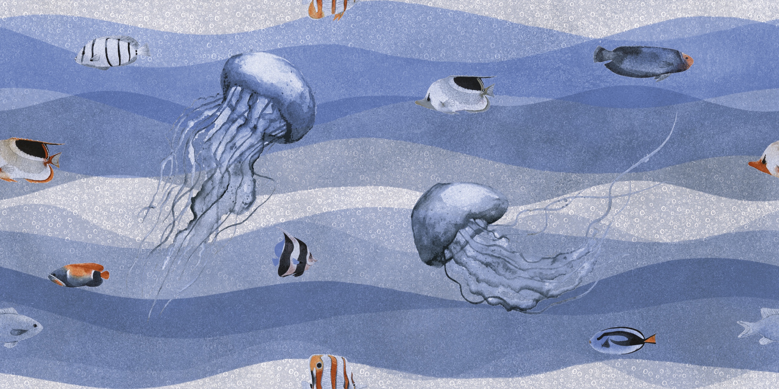 Fliese Wandbild Unterwasserwelt Pacific Wandfliese blau 60x120 cm