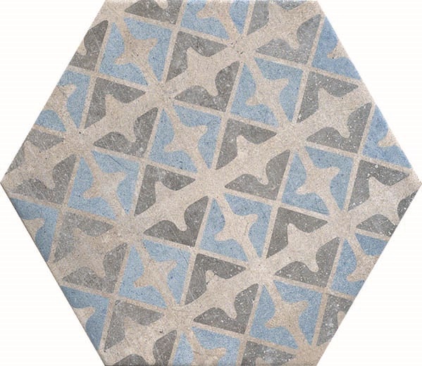 Fliese Sechseck Hexagon Dekor mix Vintage 24x27,7cm "New Orleans French Quarter Bourbon" CIR