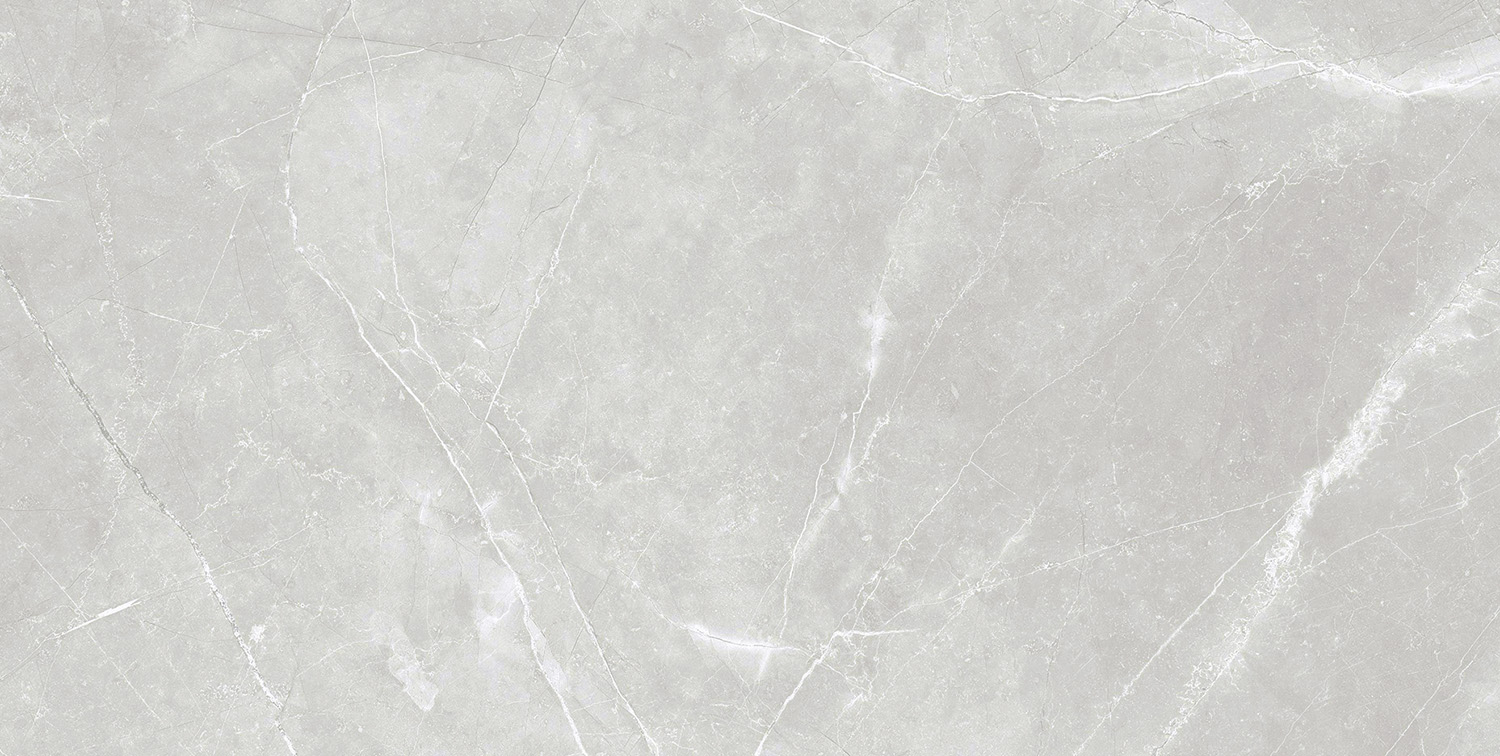 Fliese Steinoptik hellgrau poliert "Magda Perla" Feinsteinzeug rektifiziert