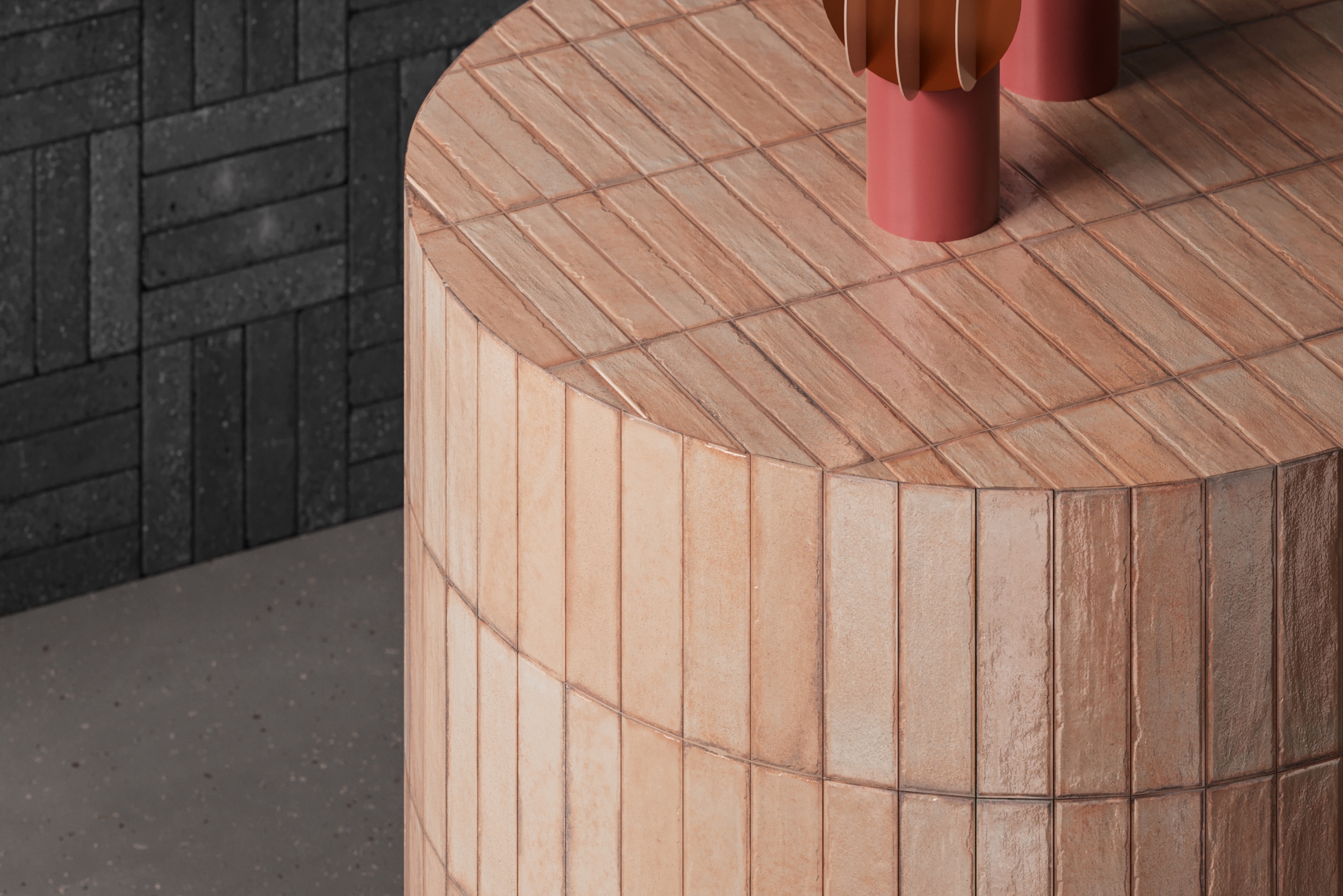 Fliese unregelmäßige Oberfläche 5x20 cm "Tetris Rose" rosa glänzend