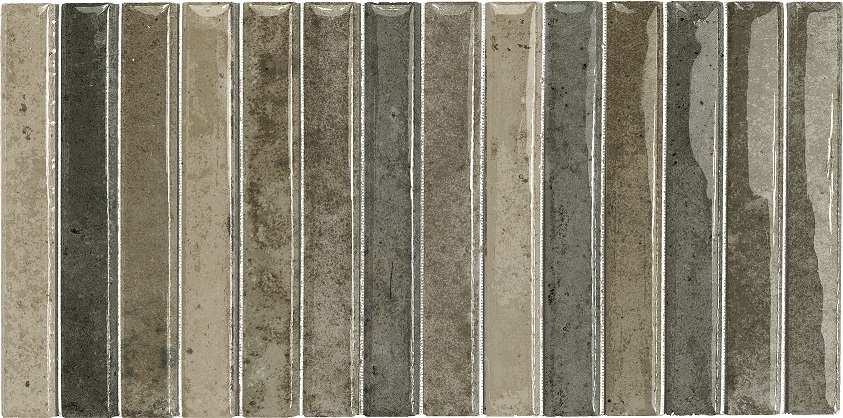 Stäbchenfliesen 11,5 x 23,1 cm "Kit-Kat Musgo glossy" grün-braun glänzend Feinsteinzeug