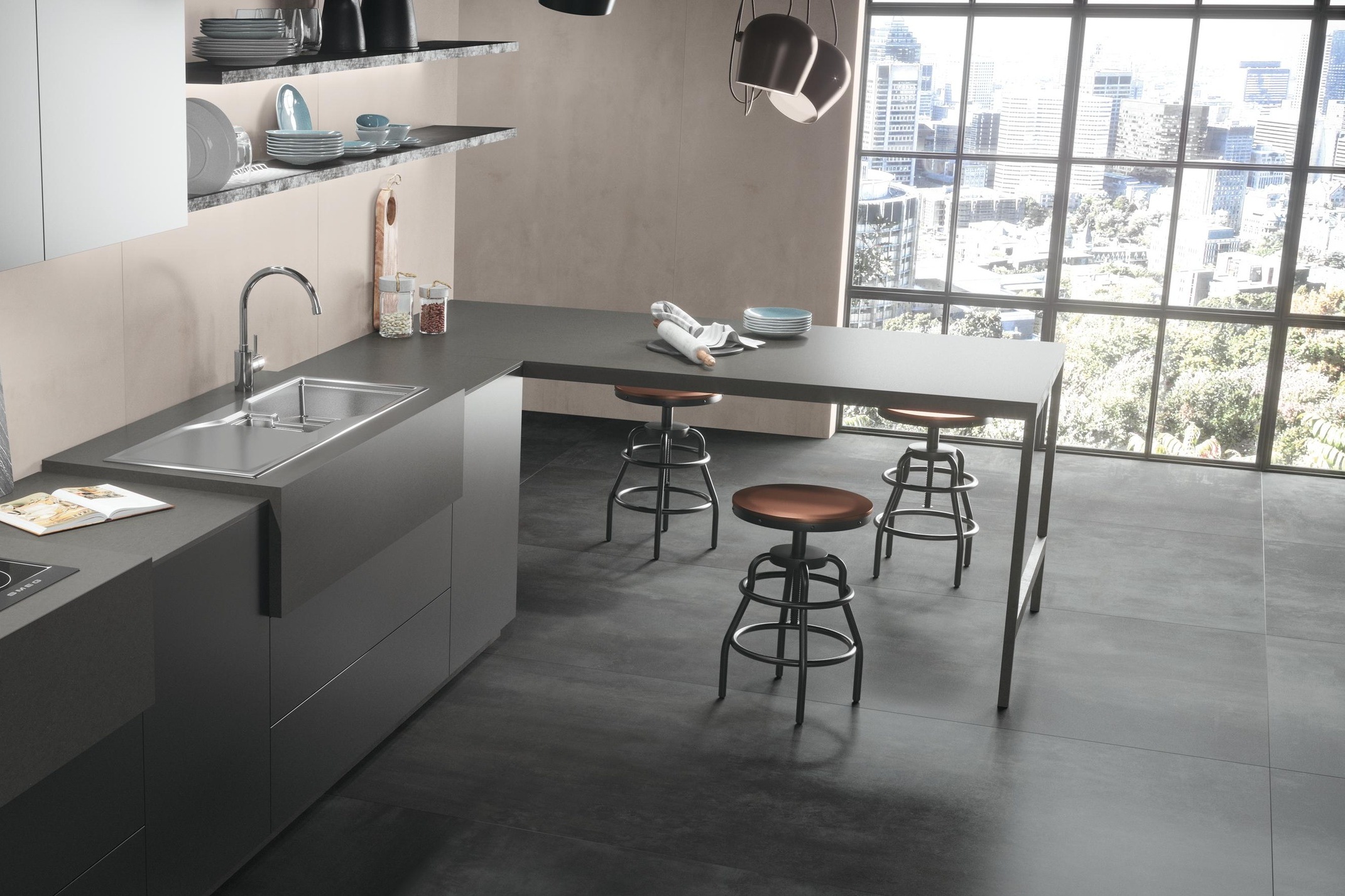 XXL Fliese Boost Tarmac 120x278 cm anthrazit Großformat Fliese Atlas Concorde