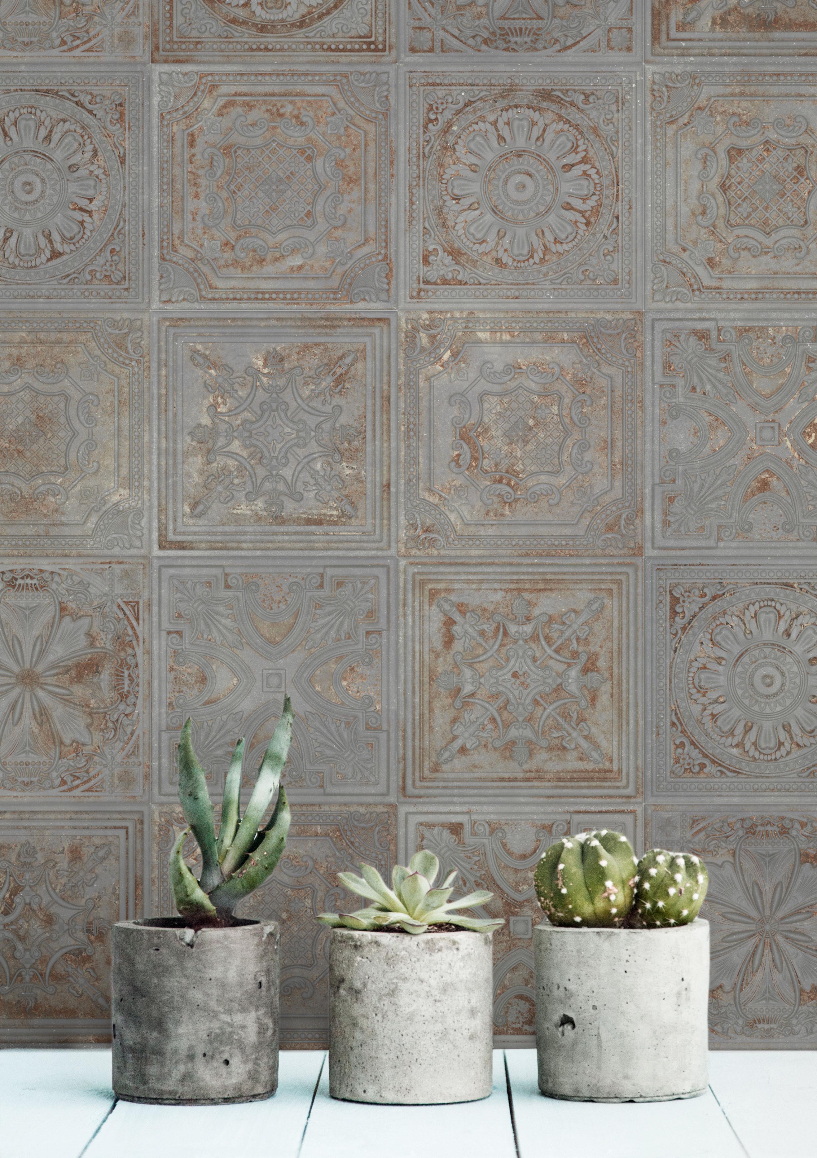 Wandfliese Antik-Optik Kachelofen-Fliese orientalisch Vintage grau Gatsby Charcoal Tin