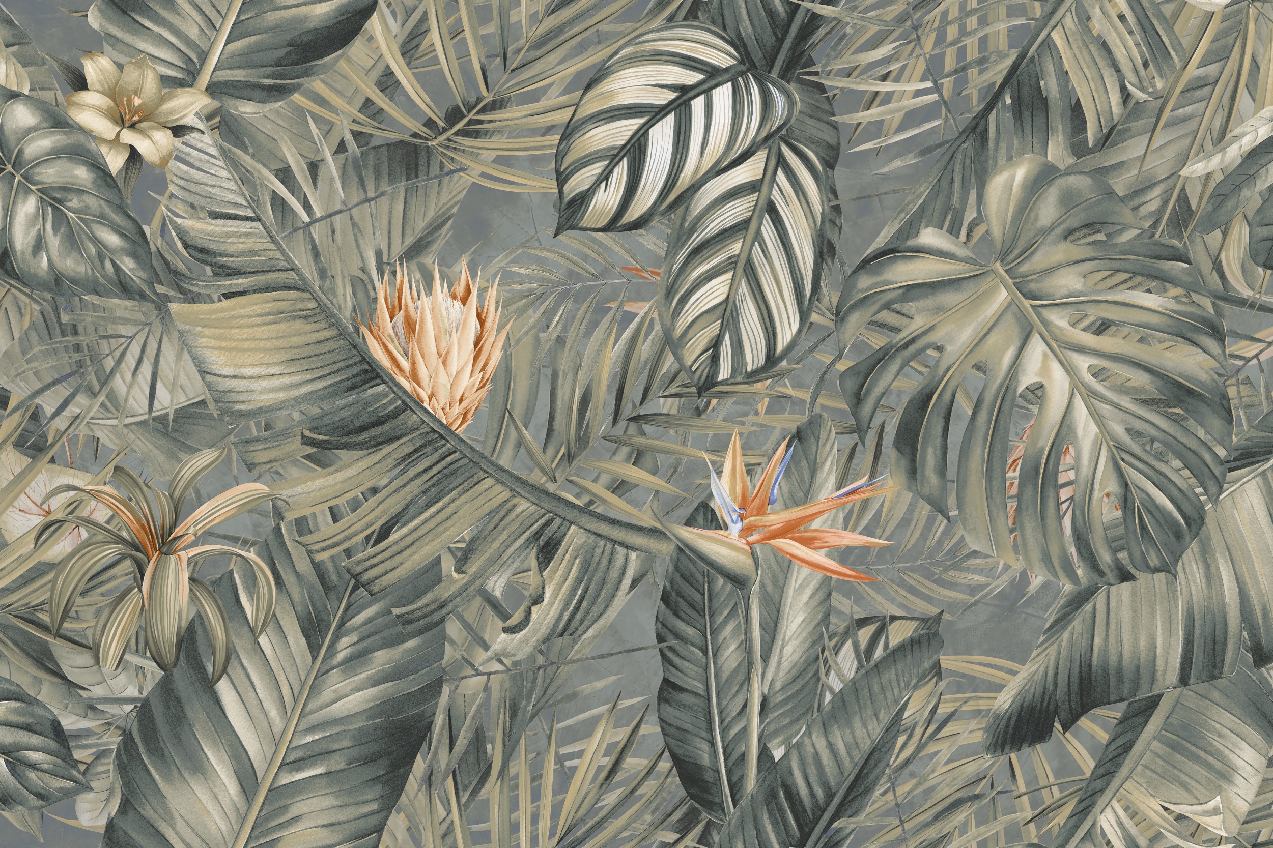 Wandfliese Fantasy Paradise 60x120 cm Monstera Strelizie Palmen Blätter Pflanzen tropisch Dschungel grün