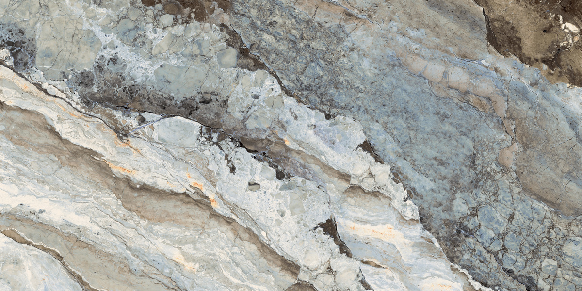 Fliese Marmoroptik blau schwarz marmoriert 60x120 cm glänzend "Mystic Ocean poliert"