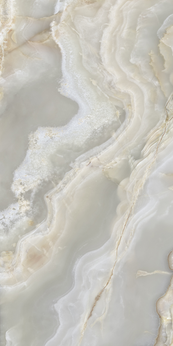 Fliese Achat-Marmoroptik beige grau "Onice Iride Argento" glänzend