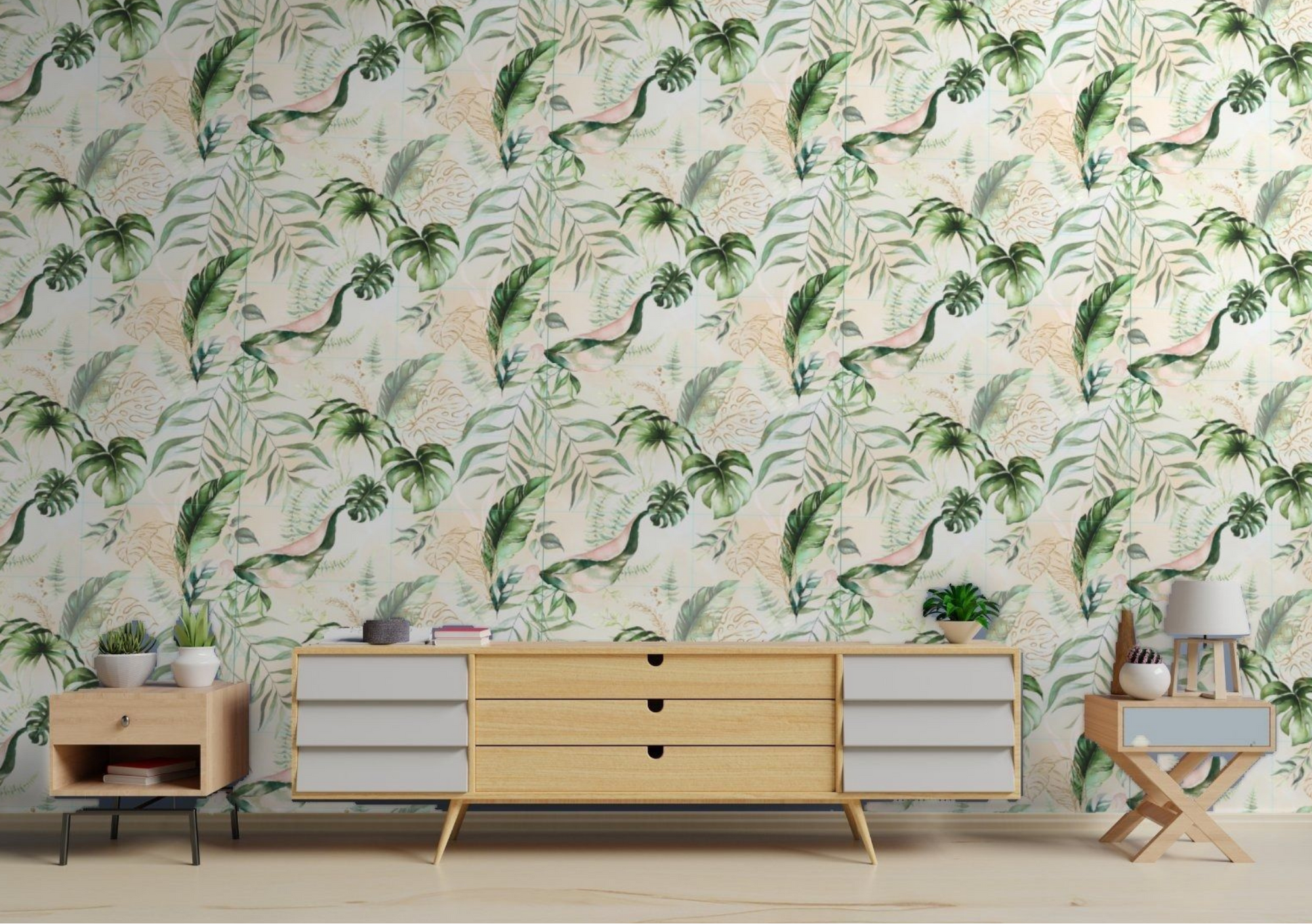 Dekorfliese Urban Jungle Pflanzen Wandbild Dschungel hell "Jungle Soft" Set aus 6 Teilen á 30x60 cm