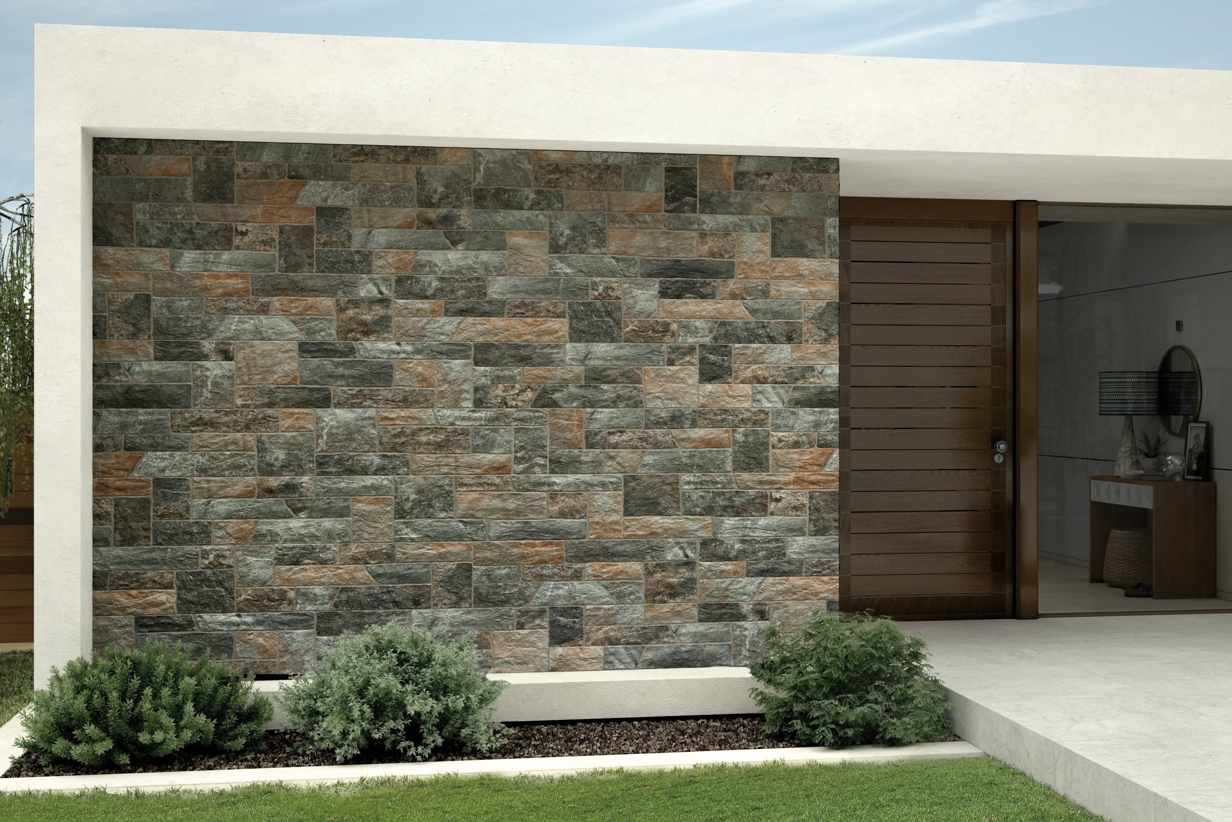 Verblender Fliese Natursteinoptik Maestrat Nature grau-braun 32x89 cm Wandverkleidung Steinoptik für Fassade Hauswand