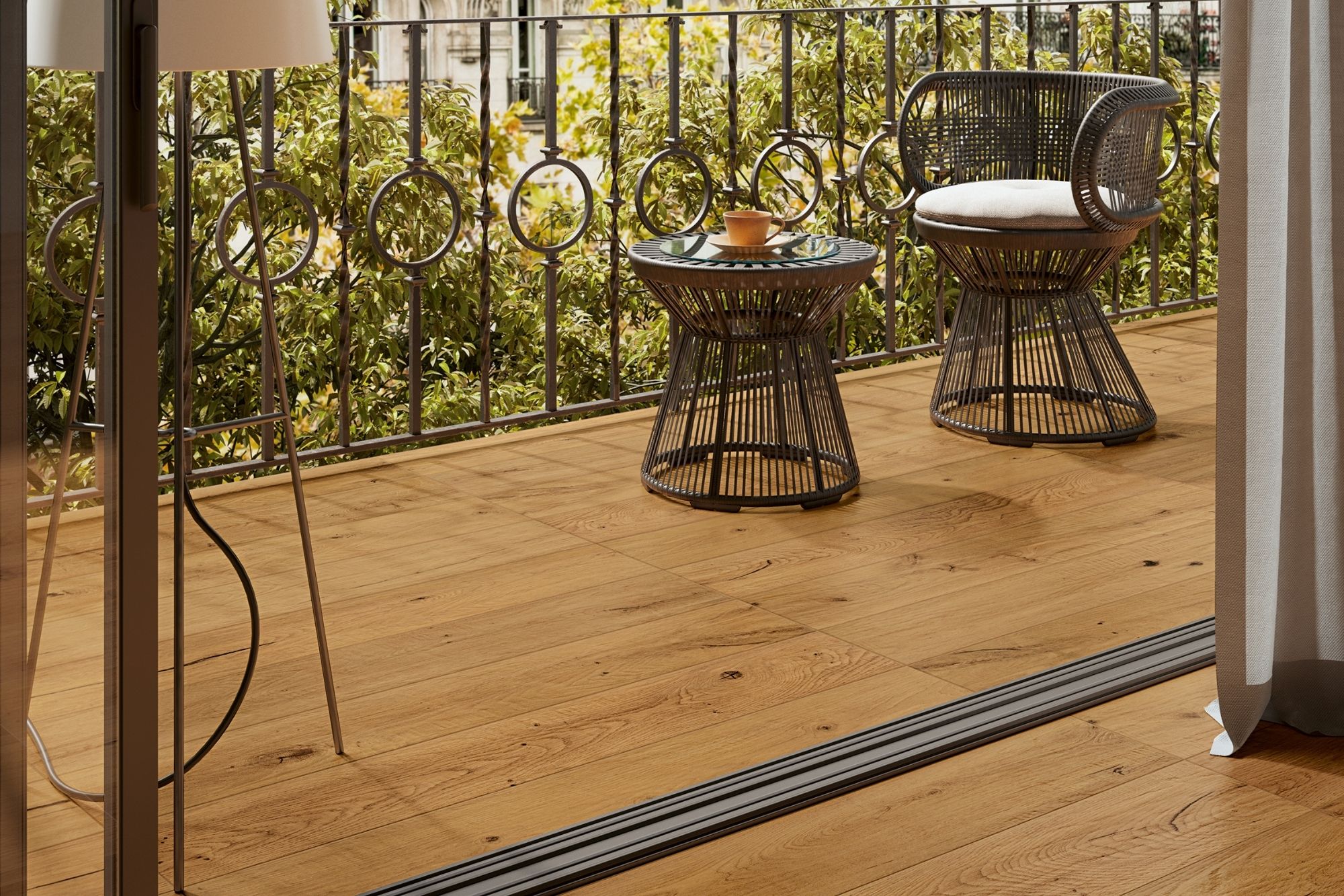 Terrassenplatte Feinsteinzeug Holzoptik warme Eiche kalibriert 30x120x1,9 cm Rovere Intenso