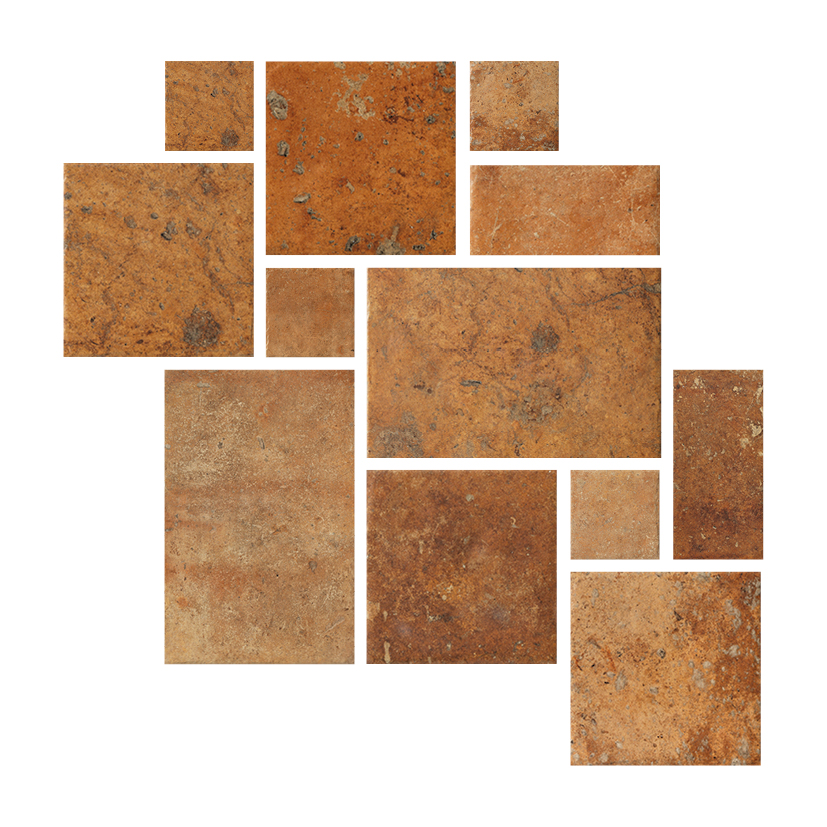 Fliese Römischer Verband Steinoptik Terracotta Multiformat-Modul "Cotto Del Campiano Cotto Dorato"