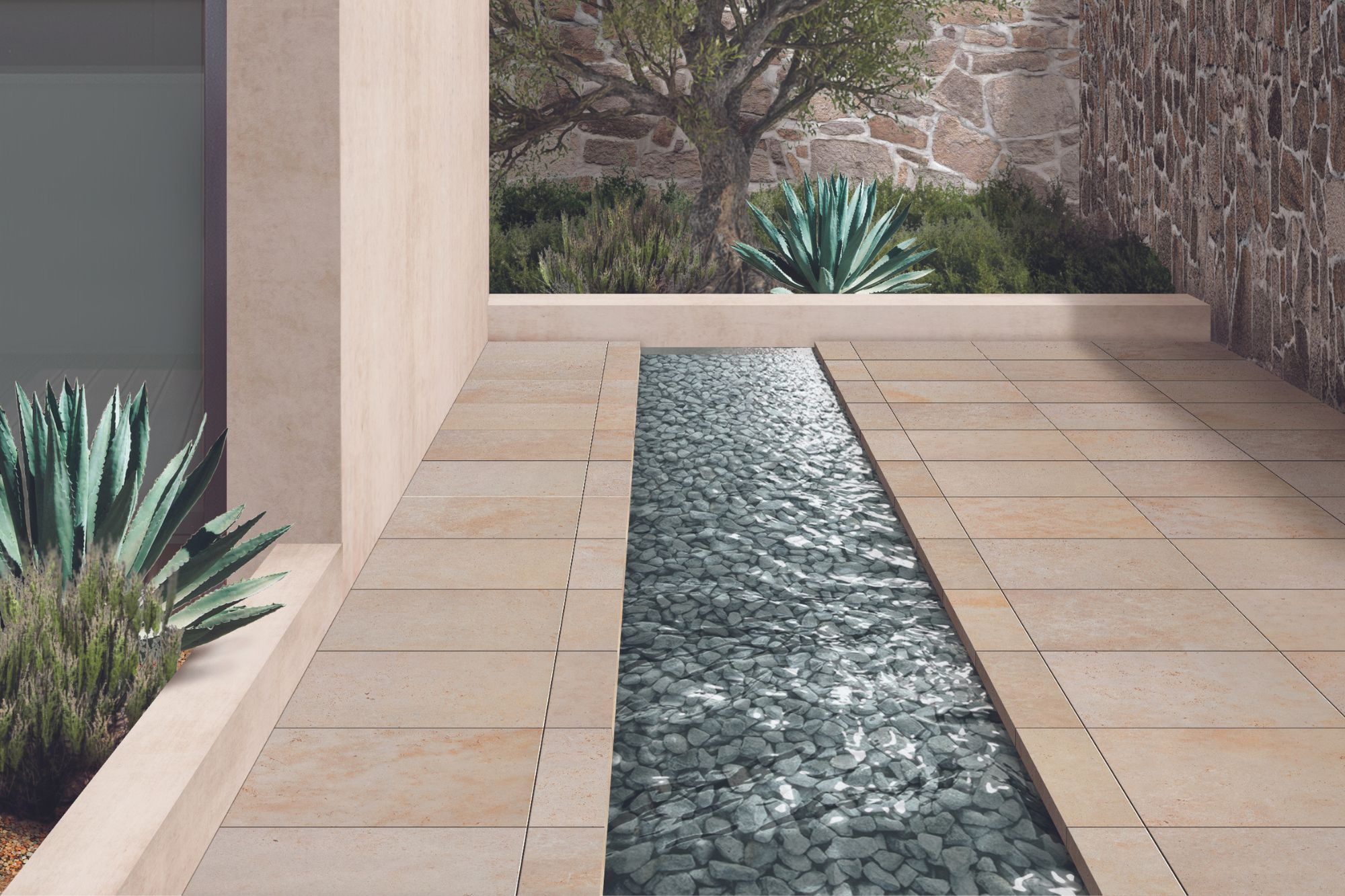 Terrassenplatte Feinsteinzeug Travertin-Steinoptik kalibriert 60x60x1,9 cm Marmo Primavera