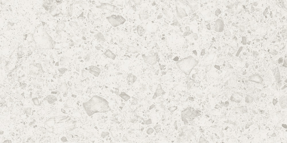 Terrazzo-Fliese weiß 60x120 cm "Orobica Bianca" ausdrucksstarke Steinoptik rektifiziert
