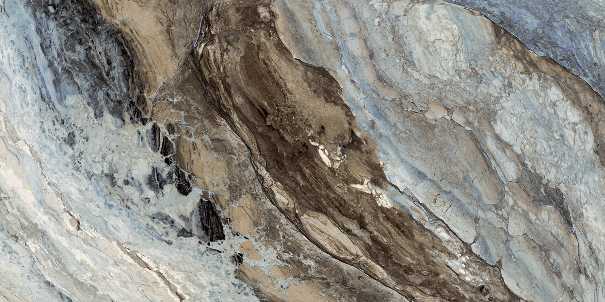 Fliese Marmoroptik blau schwarz marmoriert 60x120 cm glänzend "Mystic Ocean poliert"