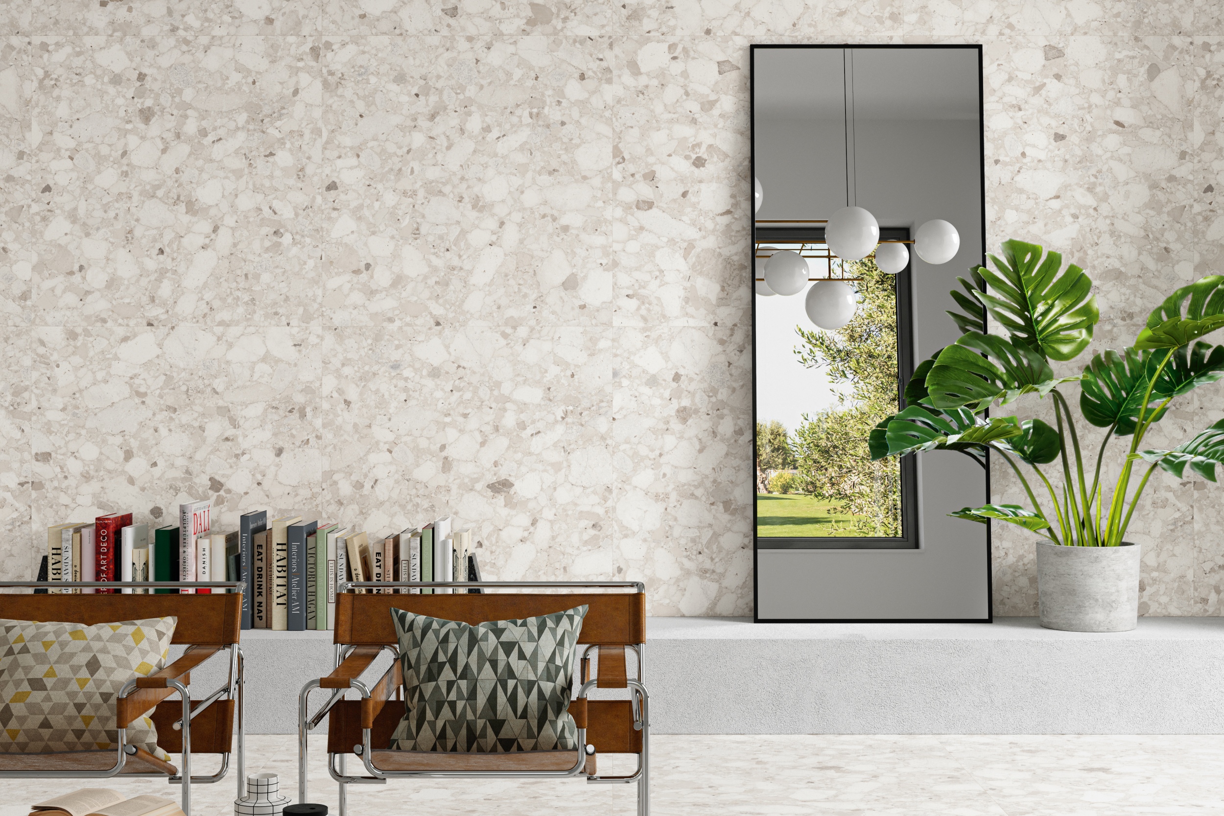 Terrazzo-Fliese große Steinoptik Veni Ivory matt Bodenfliesen Wandfliesen Luxus Fliesen