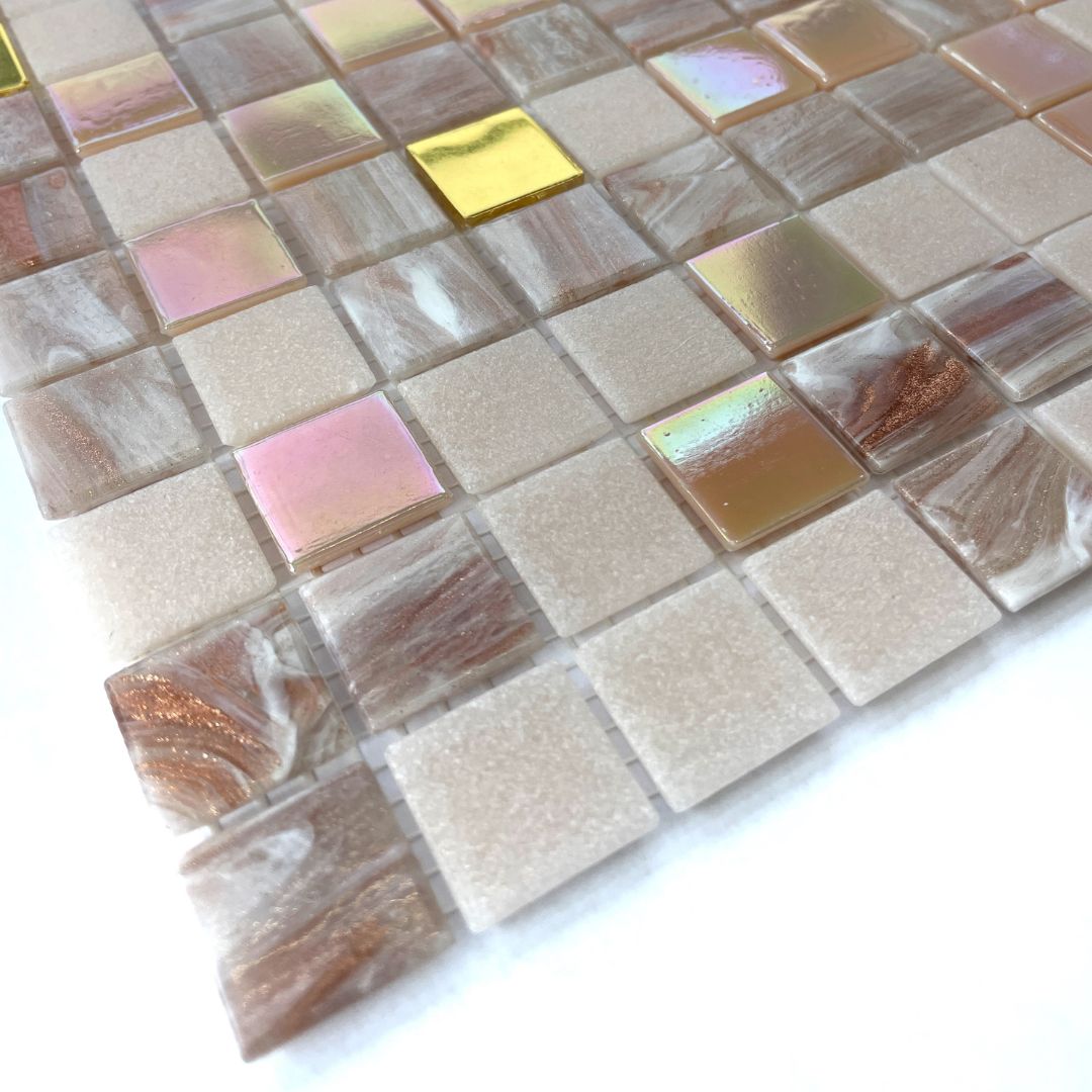 Bisazza Mosaikfliesen "Amalia" rosa gold glänzend 32,2x32,2cm netzverklebt