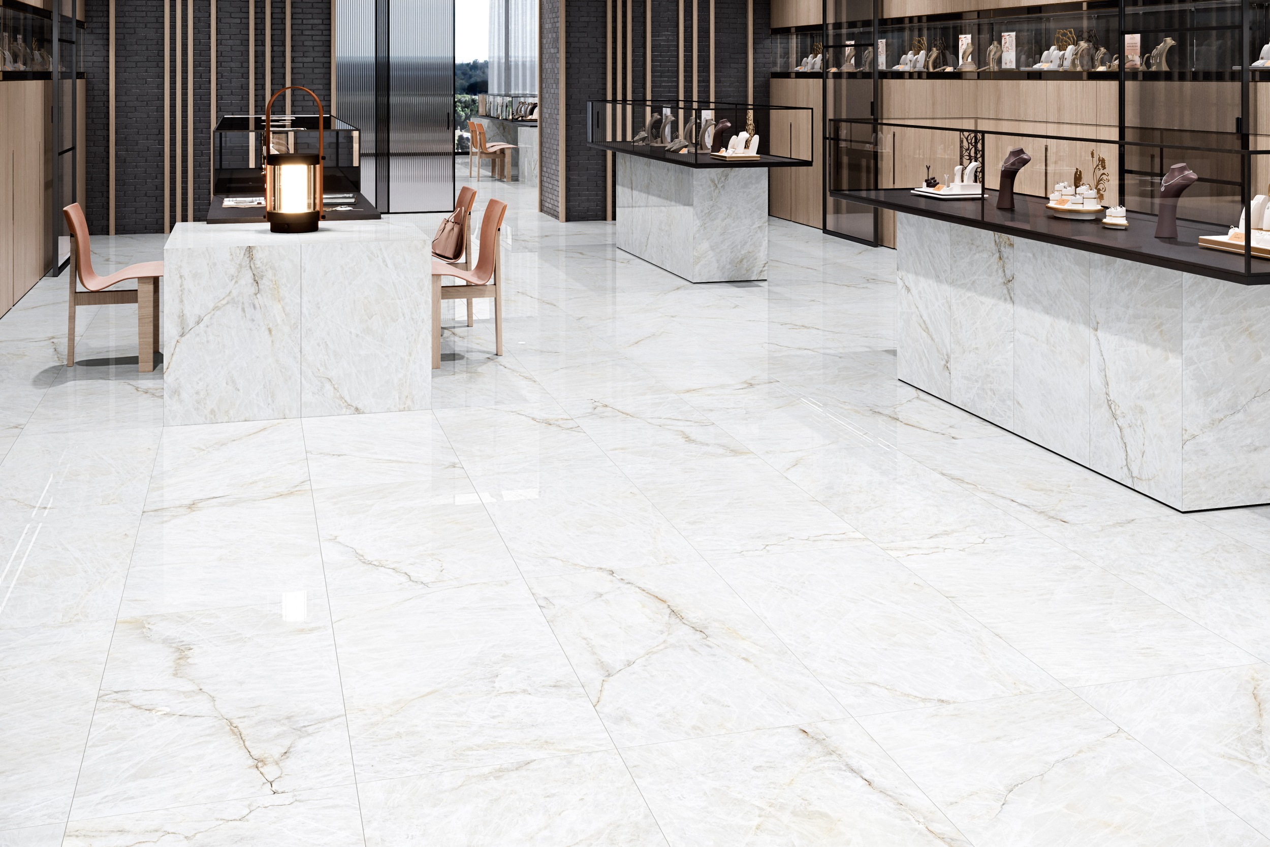 XXL-Fliese Großformat Onyx-Marmoroptik Crystallo Snow 120x280 cm glänzend weiß Steinoptik