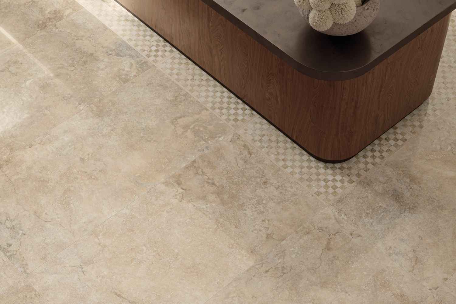 Fliese elegante Travertin-Steinoptik matt "Invictus Cross Beige" rektifiziert