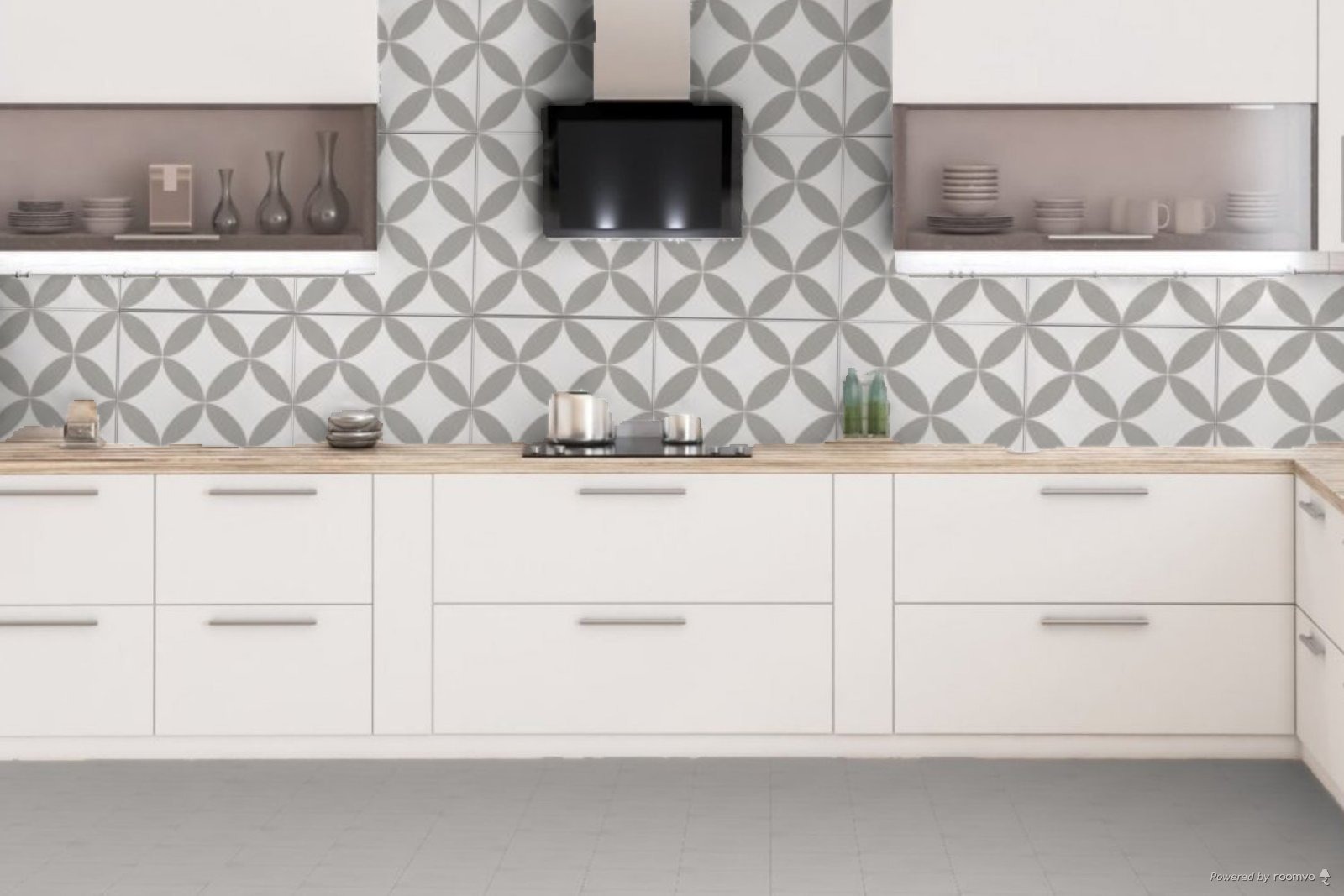 Fliese Patchwork Dekor Zementoptik weiß grau 20x20 cm "Contrasti Tappeto 3" Ragno by Marazzi