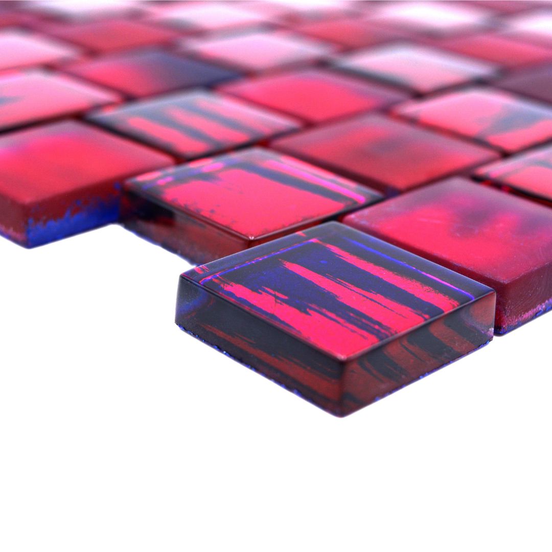 Mosaikfliesen Glas neon pink glänzend gefrostet 28,6x31,8 cm netzverklebt