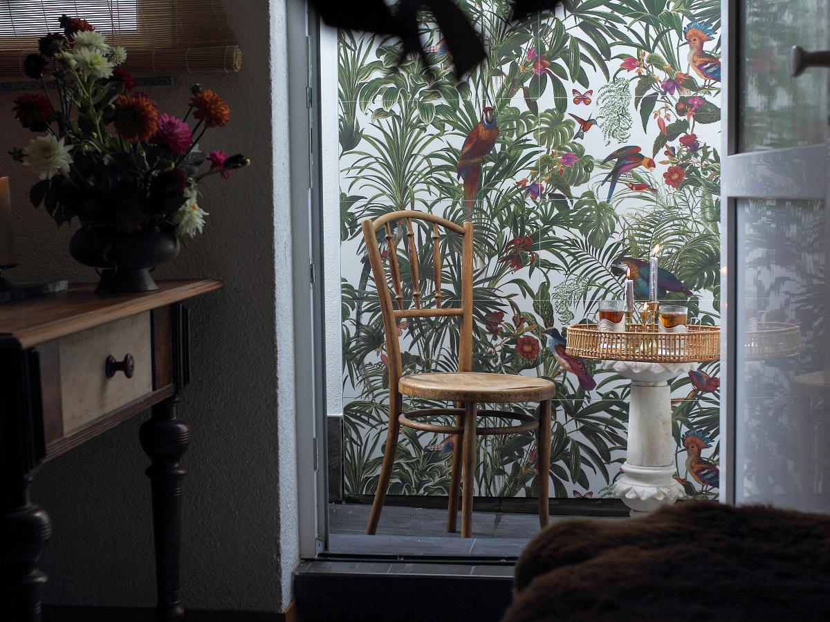 Dekorfliese Jungle Vögel Blumen Farn Wandbild Dschungel Wallpaper Pantanal