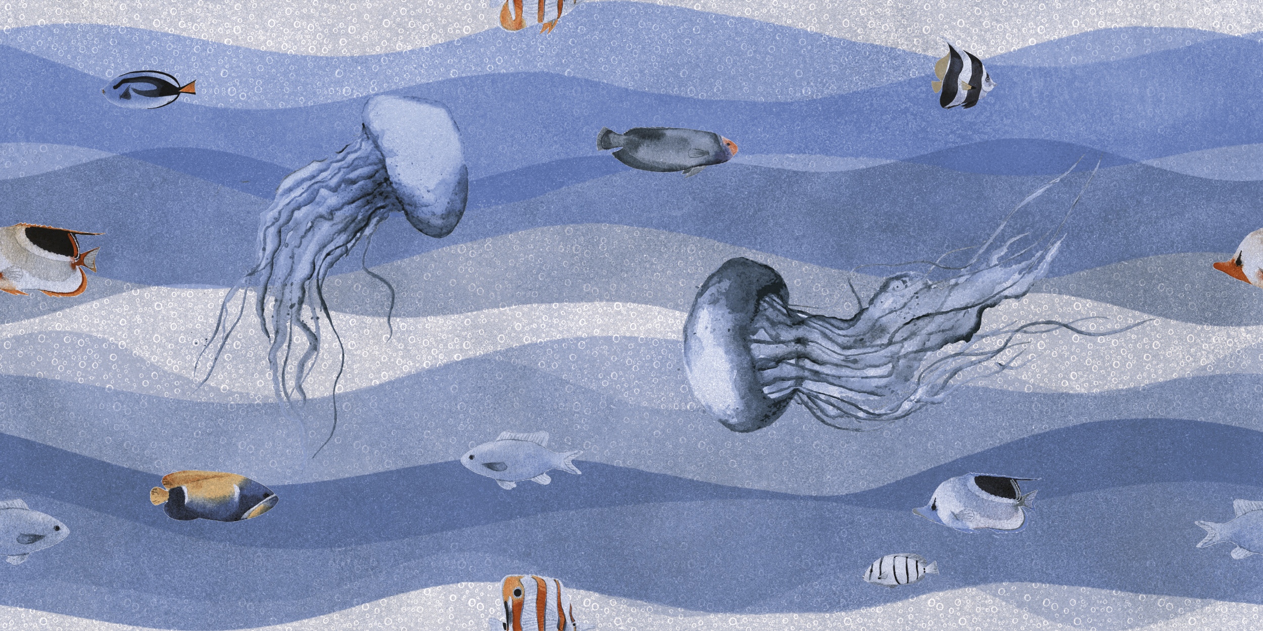 Fliese Wandbild Unterwasserwelt Pacific Wandfliese blau 60x120 cm