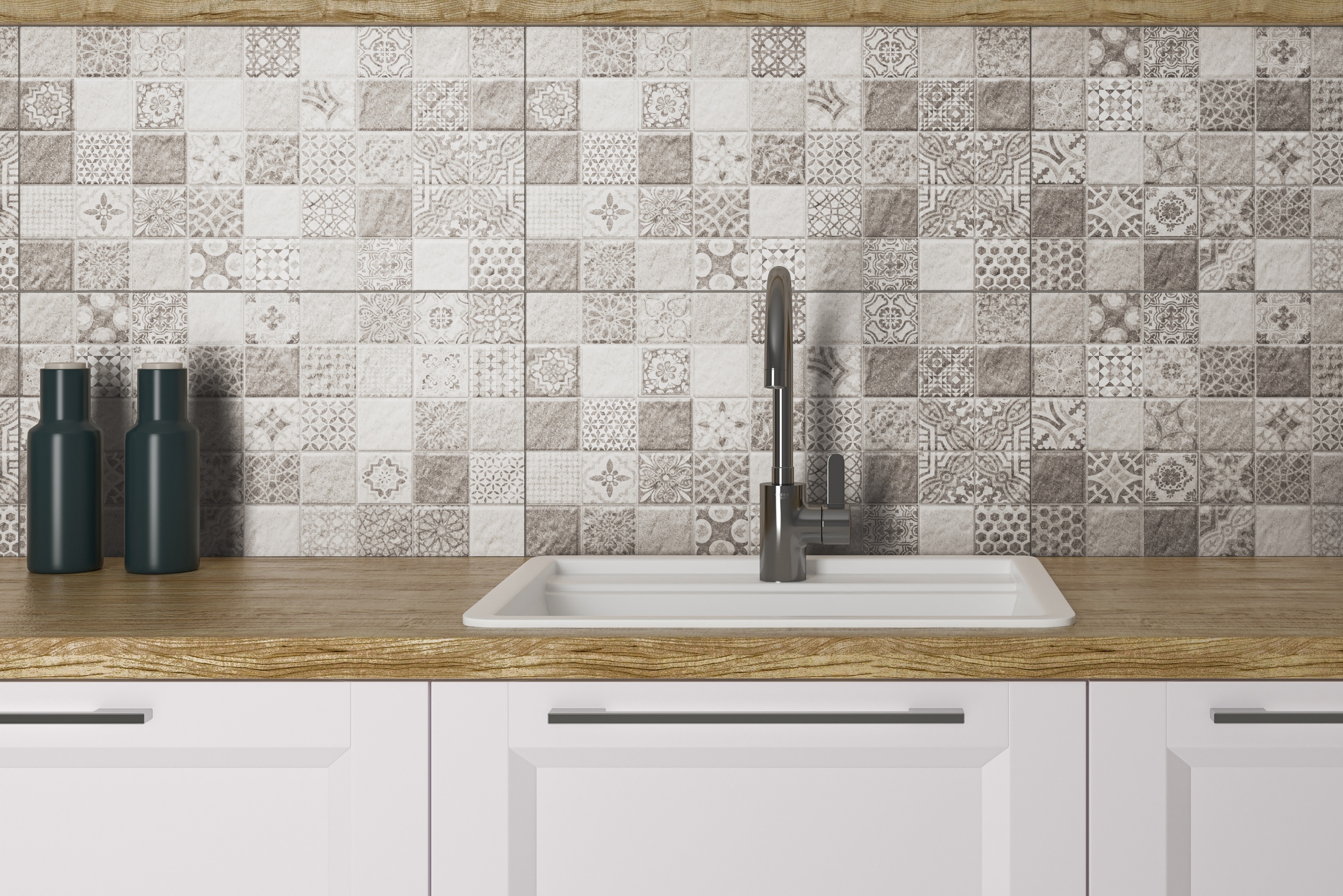 Fliesenspiegel Dekorfliese Vintage-Fliese Wandfliese Mystone Hidra Perla hellgrau