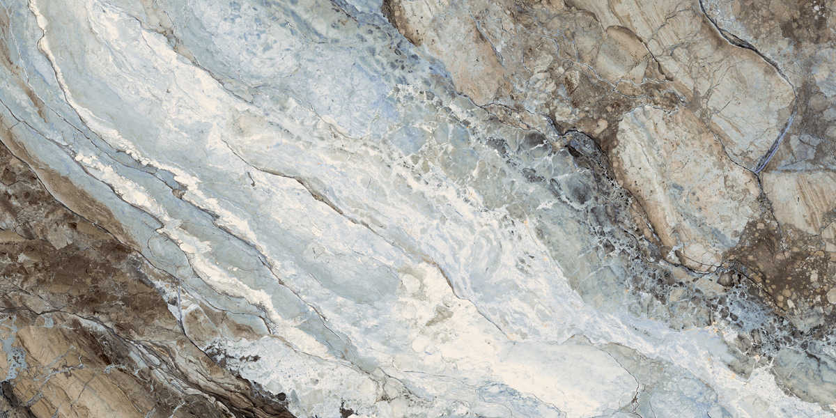 Fliese Marmoroptik blau schwarz marmoriert 60x120 cm glänzend "Mystic Ocean poliert"