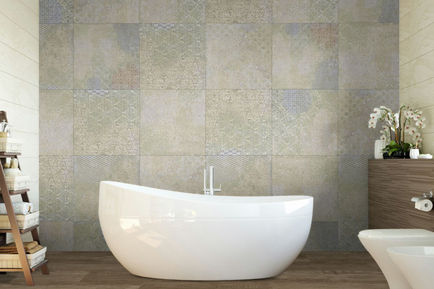 Wandfliese im Bad Bohemian Blend von Aparici Vintage-Teppichoptik mehrfarbig