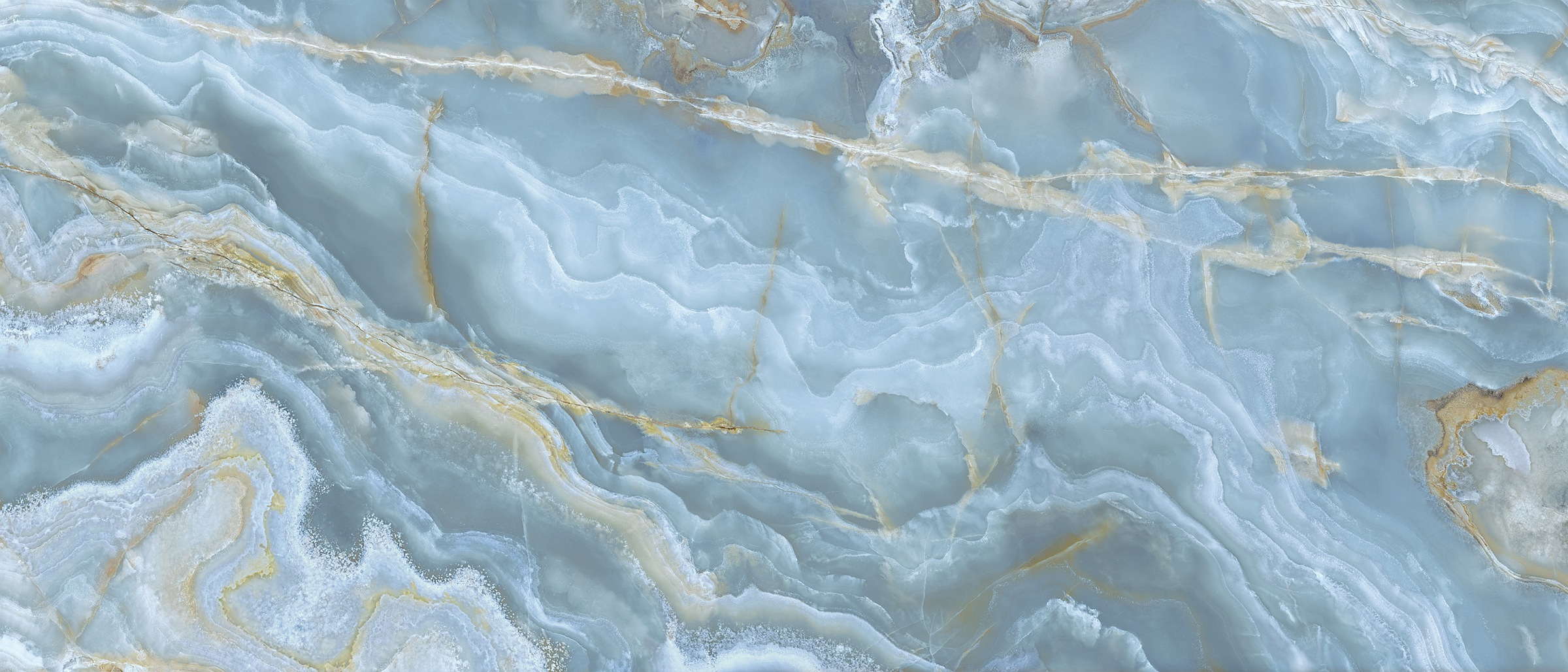 XXL-Fliese Marmoroptik Onice Iride Cobalto 120x280 cm türkis blau Großformat-Fliese La Fabbrica