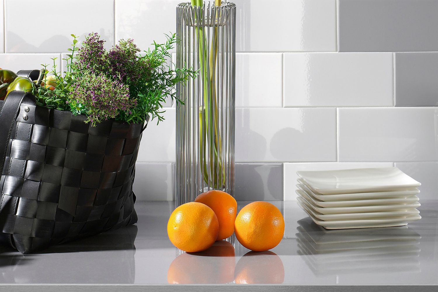 Metro Fliese hellgrau glänzend 10x20 cm Wandfliese grau