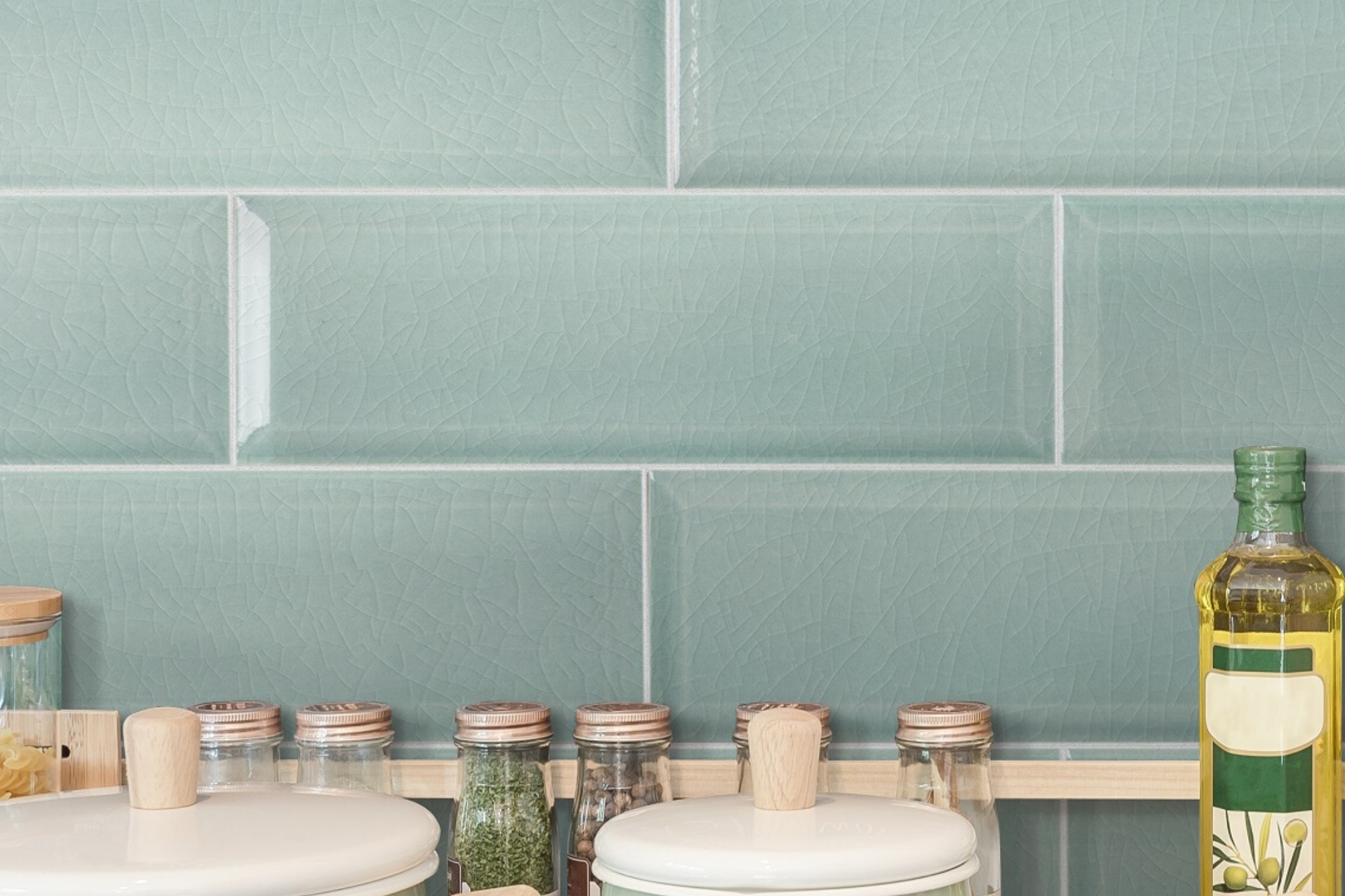 Metro Fliese krakeliert Craquele Krakelee pastell grau-grün glänzend Facettenfliese Havana