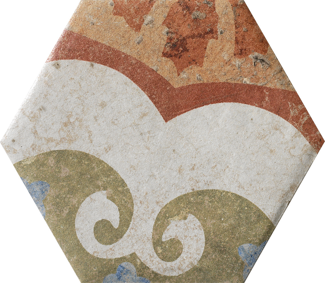 Fliese Dekor Hexagon "Cotto del Campiano Emiliane Mix" 15,8x18,3cm CIR (Farbmischung nach Zufall)