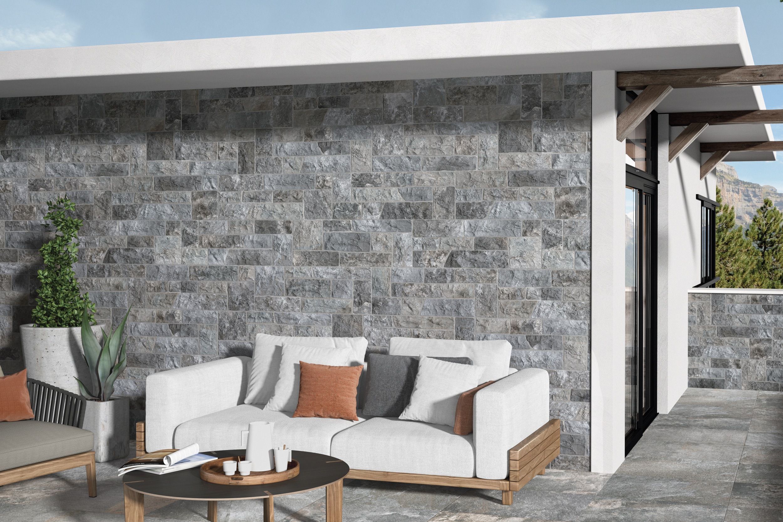 Verblender Fliese Natursteinoptik Maestrat Grey grau 32x89 cm Wandverkleidung Steinoptik für Hauswand Fassade