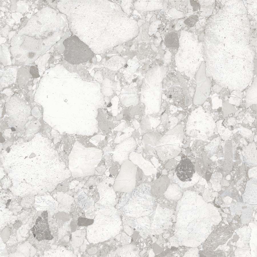 Fliese Terrazzo-Steinoptik hellgrau glänzend 60x60 cm "Veni Pearl" rektifiziert