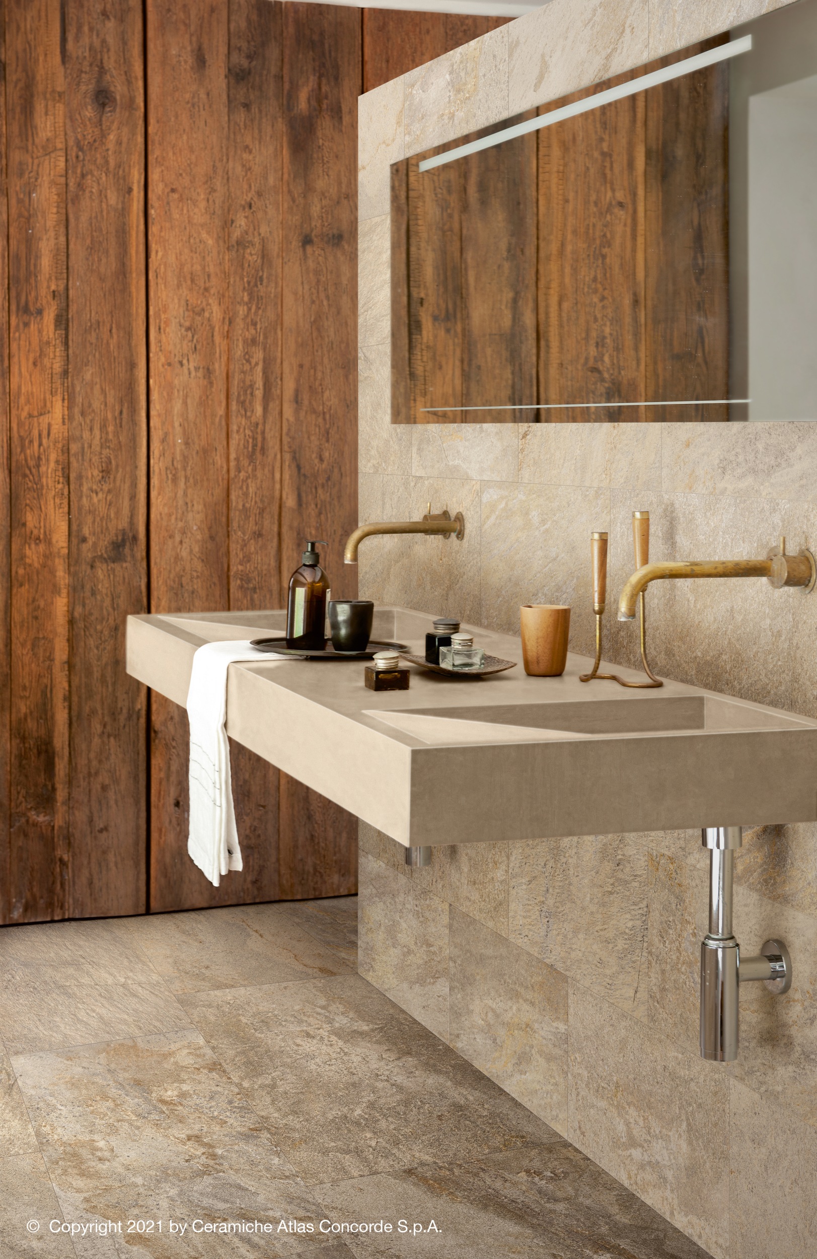 Bodenfliese Wandfliese Steinoptik Atlas Concorde Norde Oro hellbraun-beige im Badezimmer