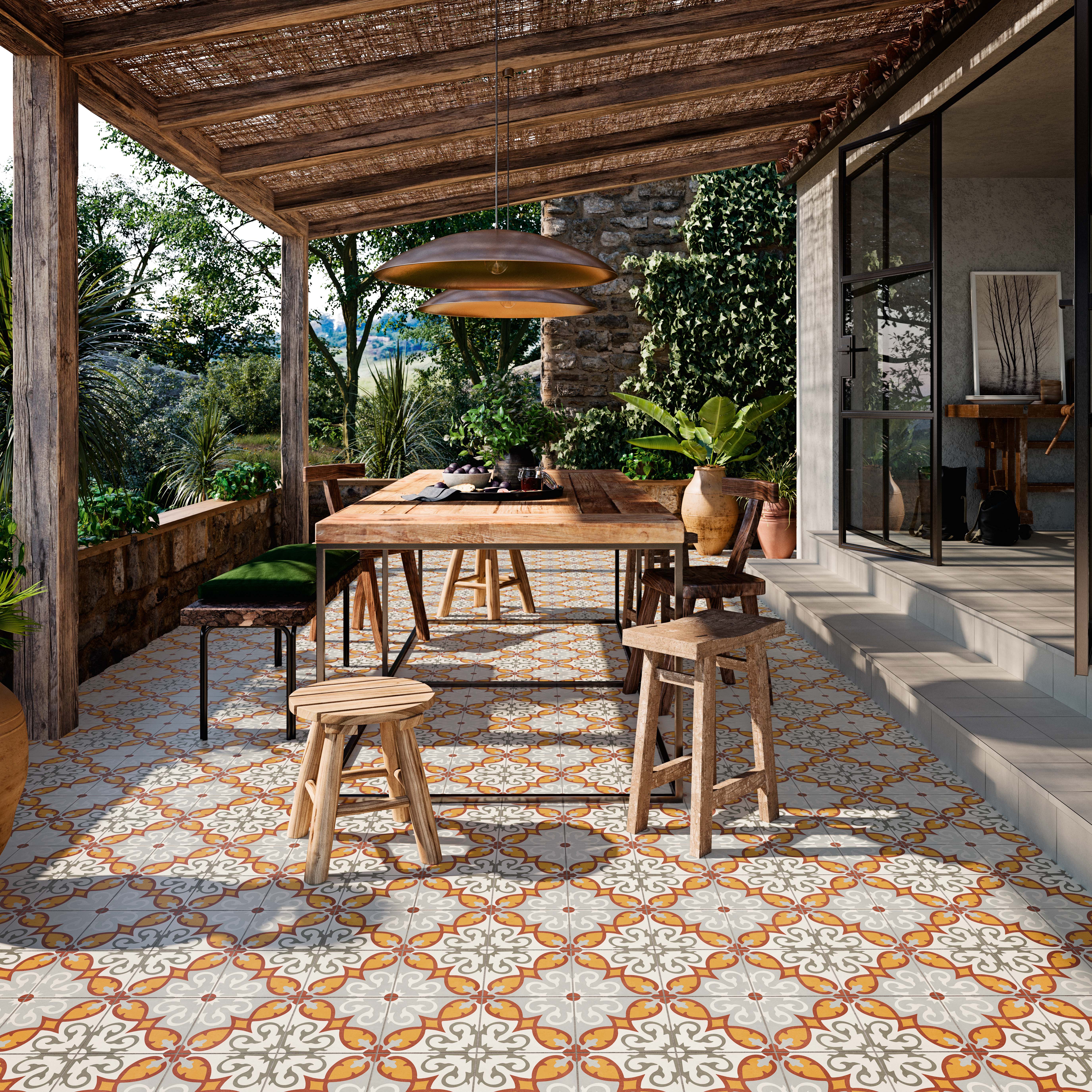 Terrassenplatte Feinsteinzeug Terrassenfliese Patchwork Retro Dekor Altea Elda Aparici