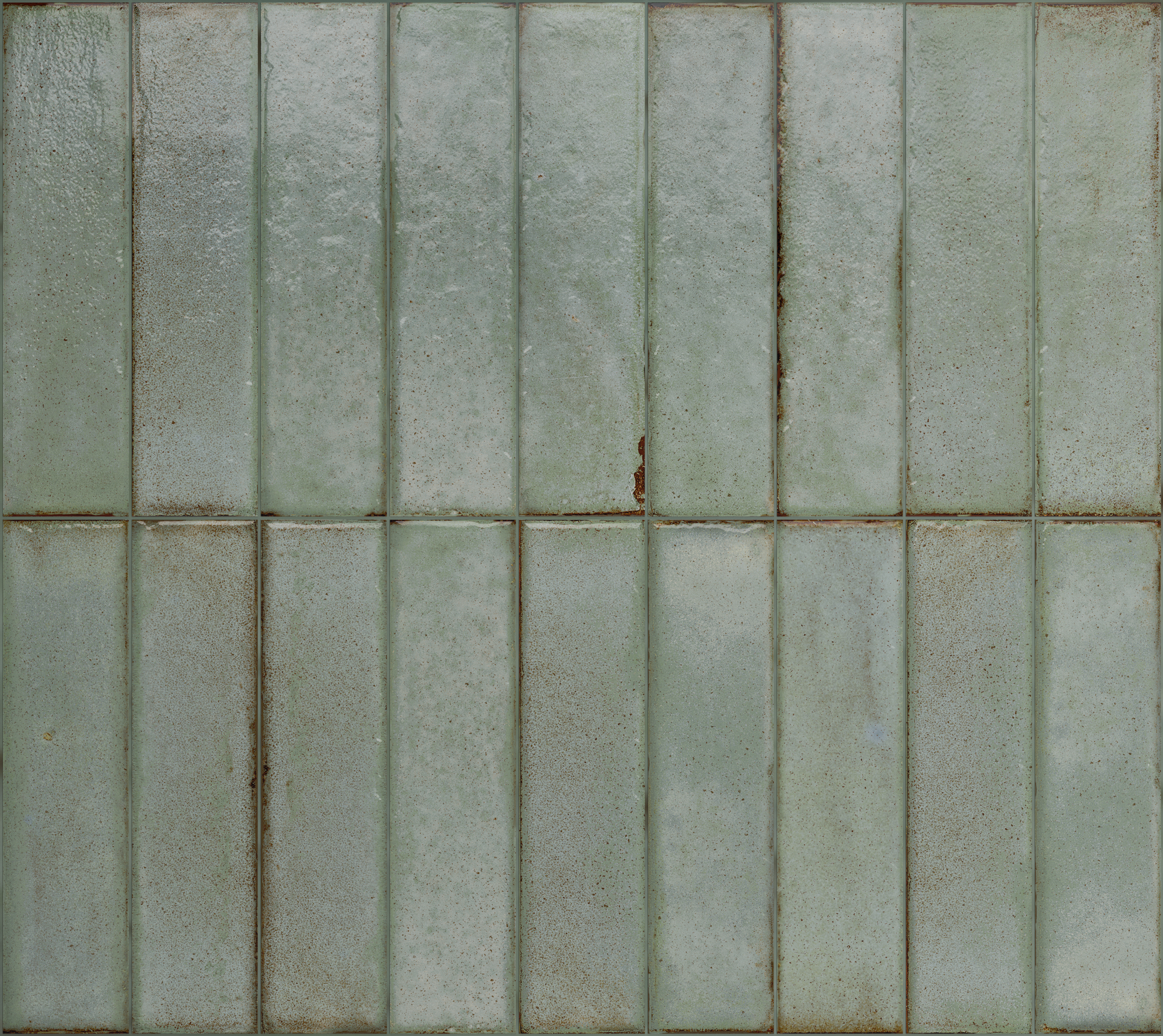 Fliese unregelmäßige Oberfläche 5x20 cm "Tetris Sage" grau-grün glänzend