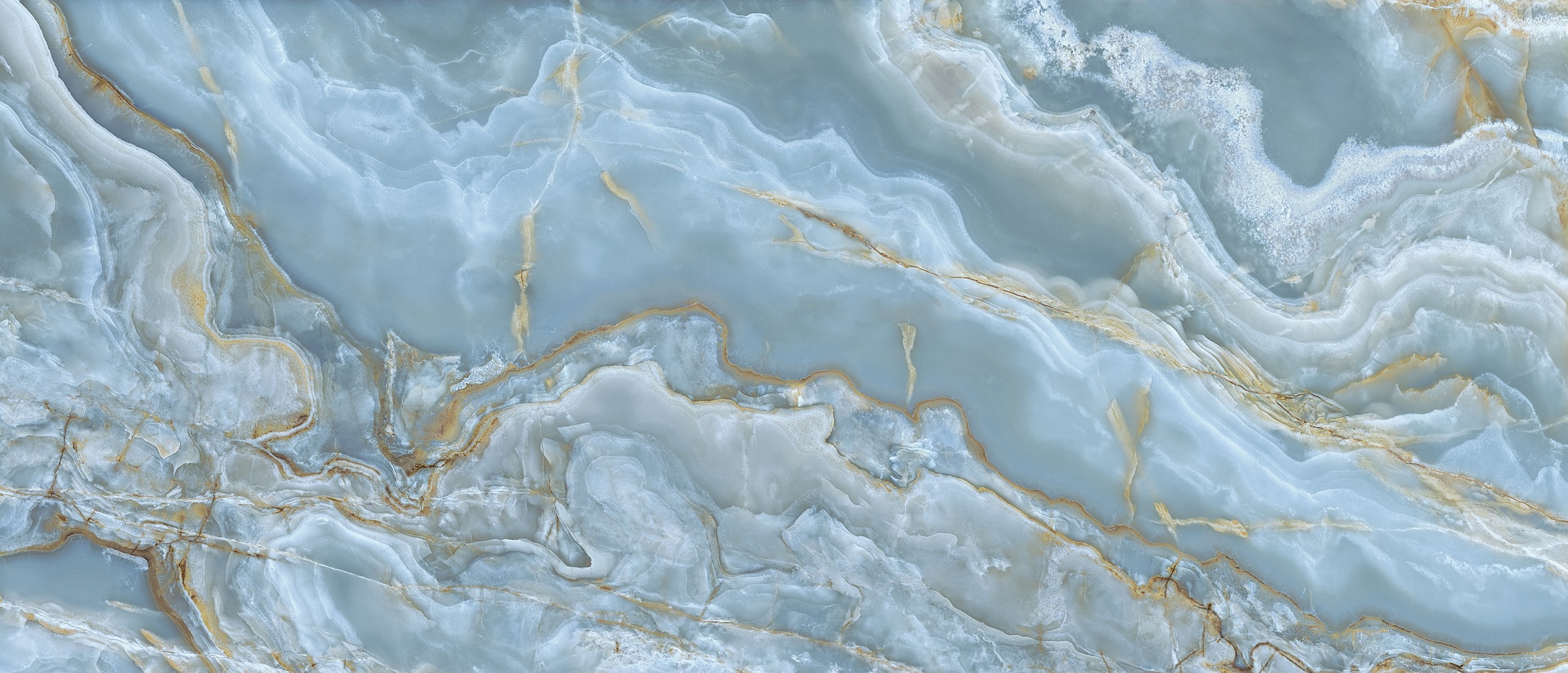 XXL-Fliese Marmoroptik Onice Iride Cobalto 120x280 cm türkis blau Großformat-Fliese La Fabbrica