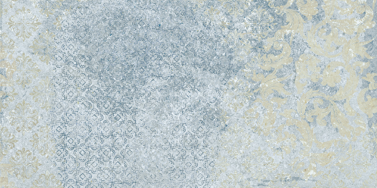 Terrassenplatte Feinsteinzeug Terrassenfliese Vintage Teppichoptik blau Bohemian Blue Aparici