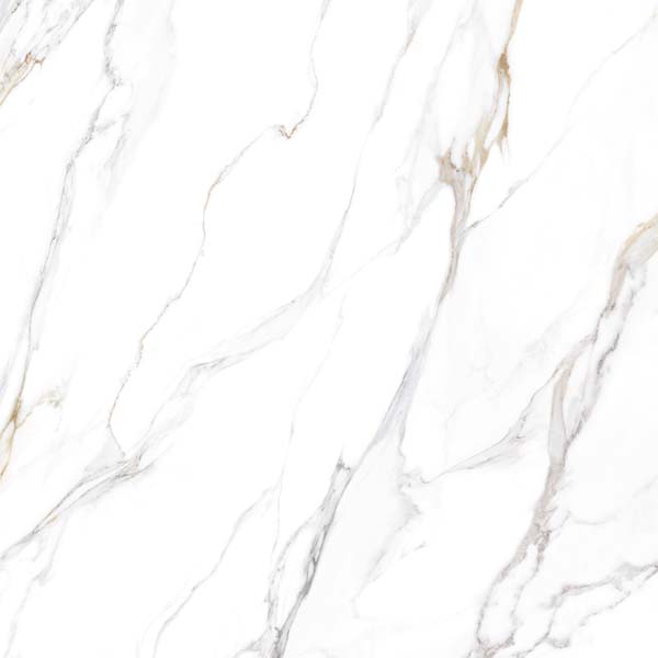 Fliese Marmoroptik weiß gold 120x120 cm marmoriert "Aurora Gold" glänzend rektifiziert