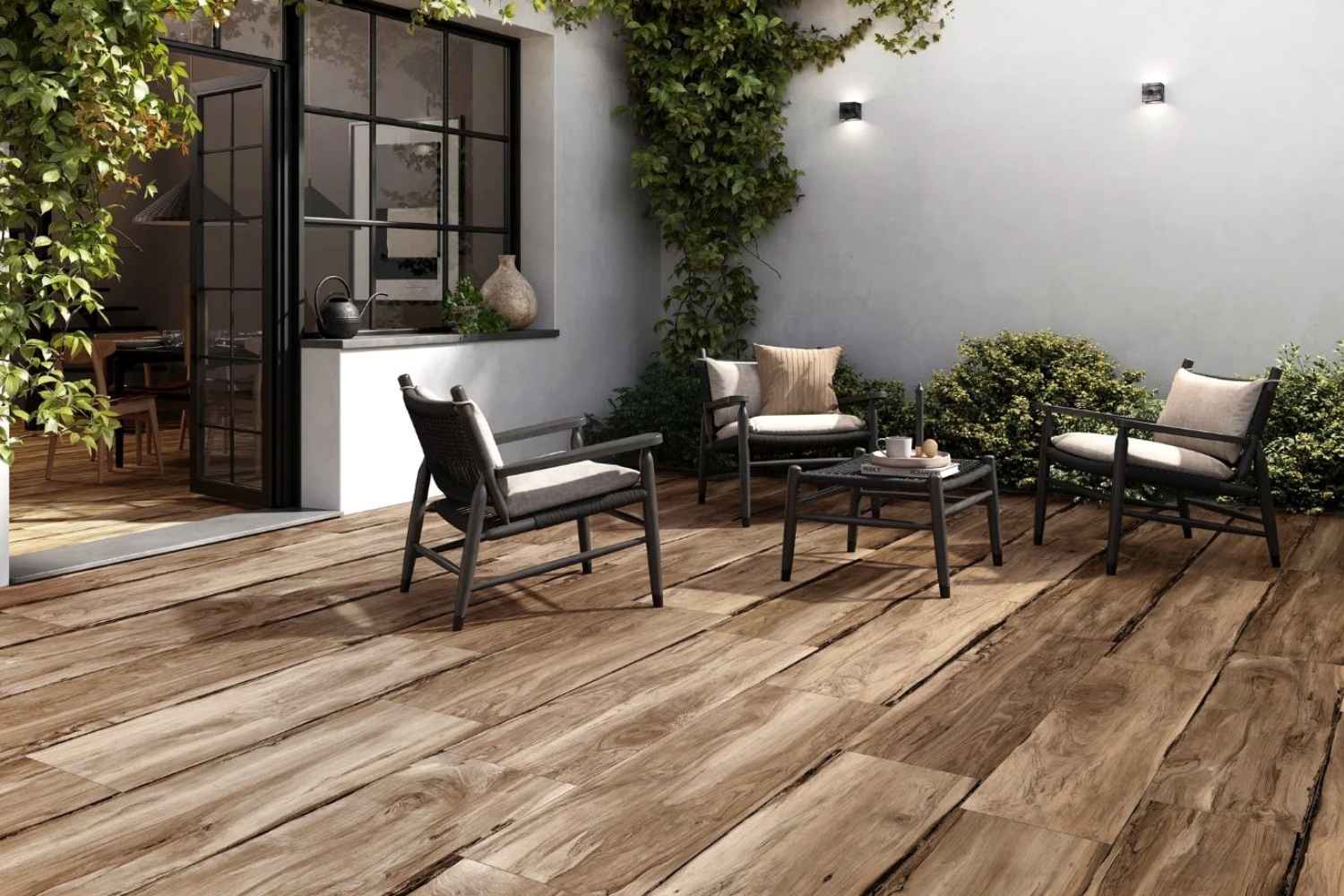 Terrassenplatte Holzoptik Walnuss 40x120 cm "Sherwood Walnut" Feinsteinzeug 2 cm rektifiziert
