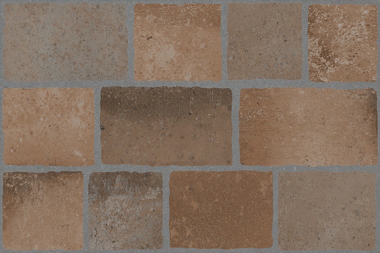 Fliese in Ziegeloptik mit Römerverband-Anmutung braun 40x60 cm „Atienza Dekor Mix“ Feinsteinzeug
