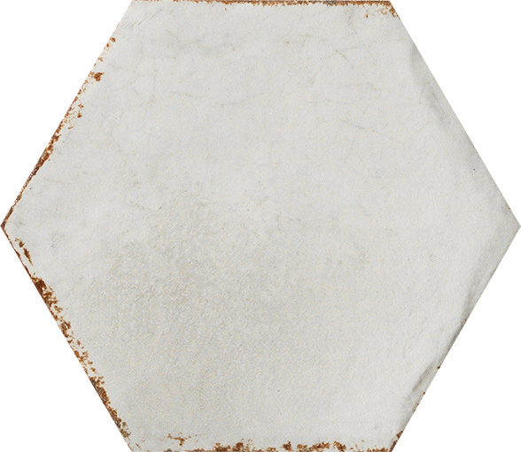 Fliese Hexagon Vintage Shabby "Cotto del Campiano Bianco Antico" 15,8x15,8cm CIR weiß