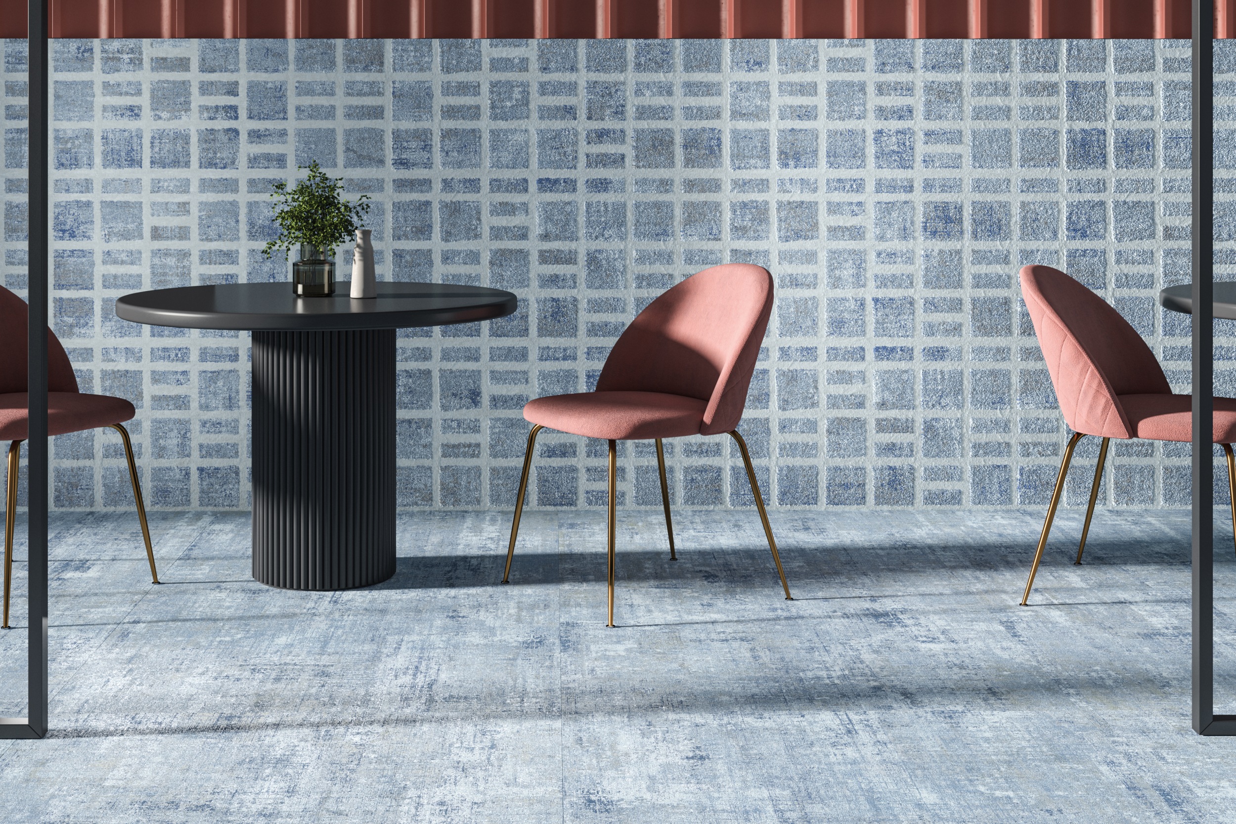 Bodenfliese Aparici Milano Blue Textiloptik Teppichoptik blau Ambiente