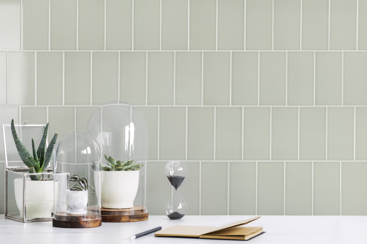 Metro Fliese krakeliert Craquelé Krakelee grün glänzend 10x20 cm "Fern"